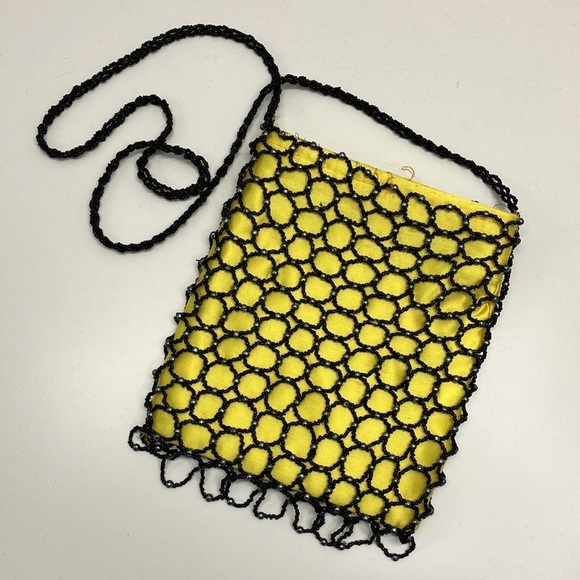 Black and Yellow Beaded Satin Bag preowned - Picture 4 of 7
